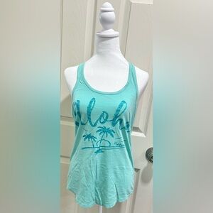 Aloha Graphic Racerback Tank Top - Aqua
